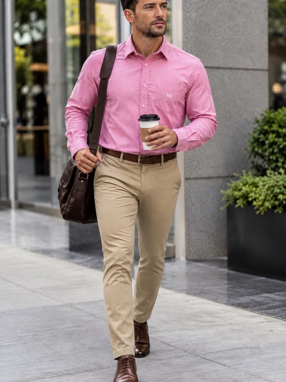 Chaps Men's Pink Long-Sleeve Button-Down Dress Shirt